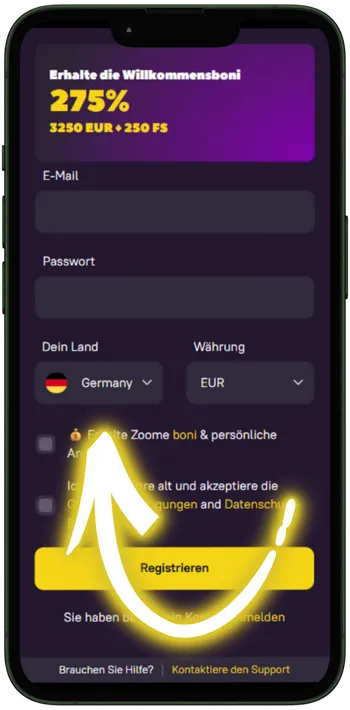 Zoome Casino Deine Daten eingeben